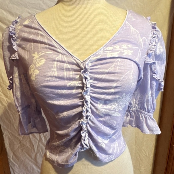 Anthropologie ruffled puff sleeve crop top, XS - Picture 1 of 12